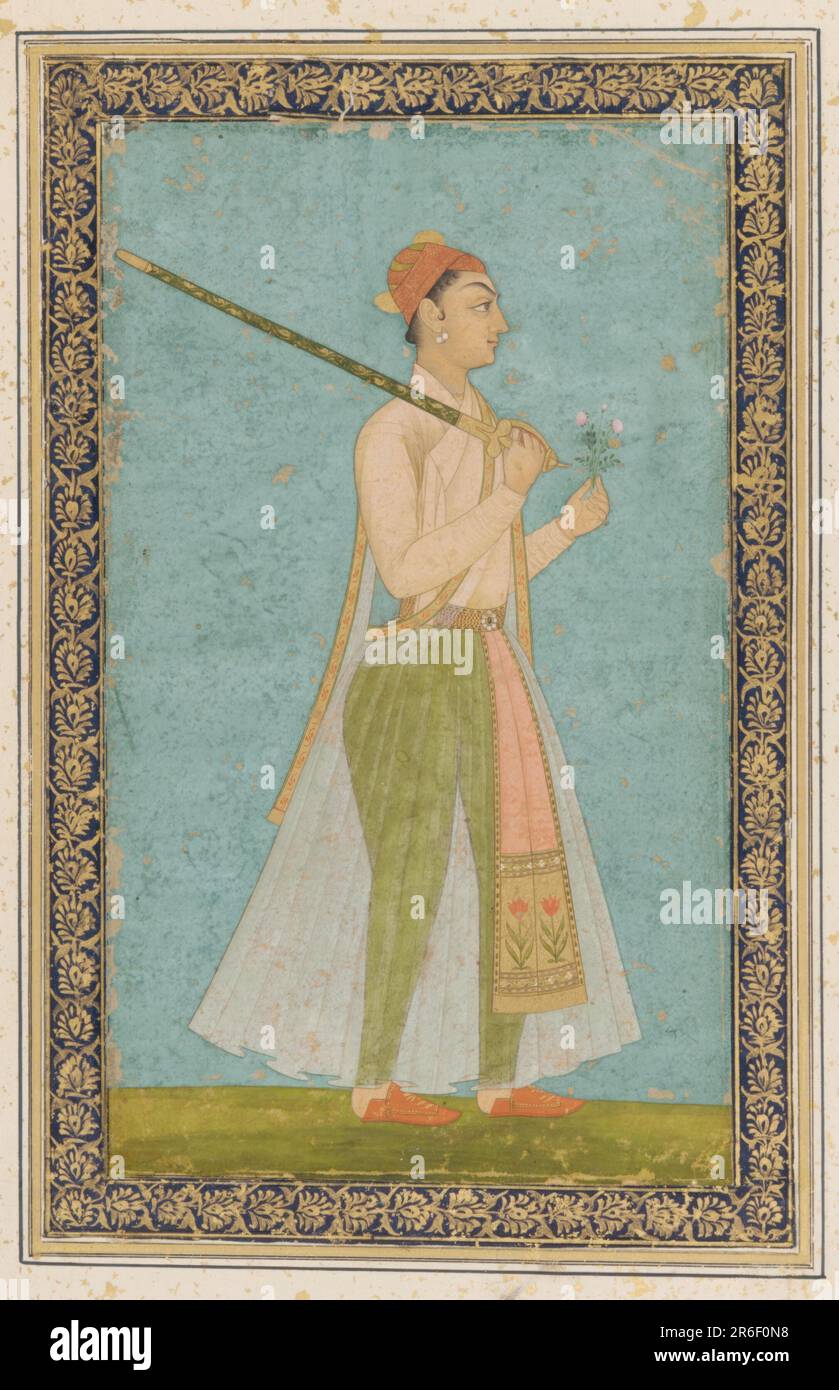 Portrait of a young prince. Opaque watercolor and gold on paper. Date: mid to late 17th century. Origin: Bijapur, Karnataka state, Deccan plateau, India. Museum: Freer Gallery of Art and Arthur M. Sackler Gallery. Stock Photo