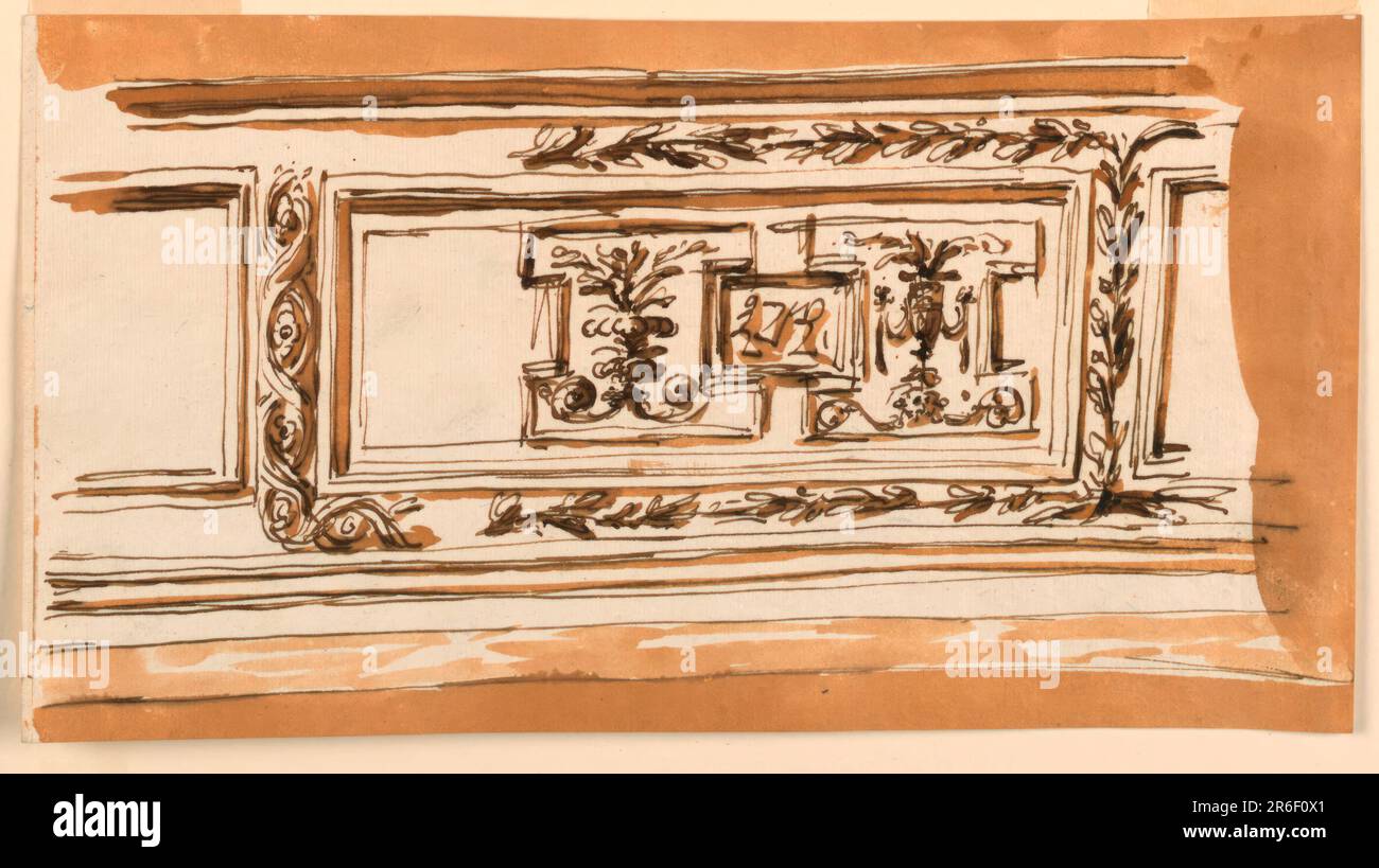 Dado with alternative suggestions. Pen and brown ink, brush and brown