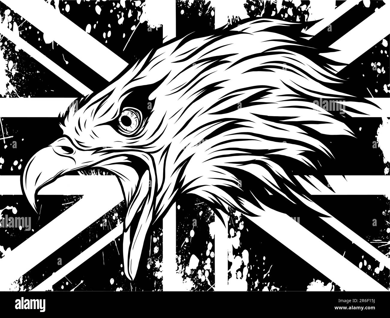 monochrome head eagle on england flag vector illustration Stock Vector
