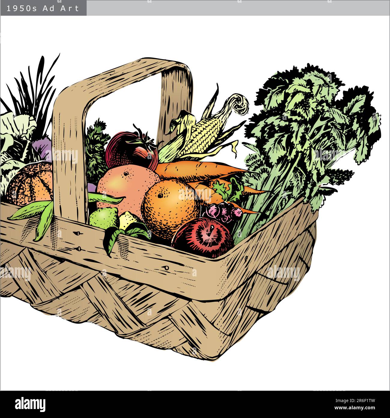 Premium Vector | A basket full of fresh fruit and vegetables watercolor  illustration