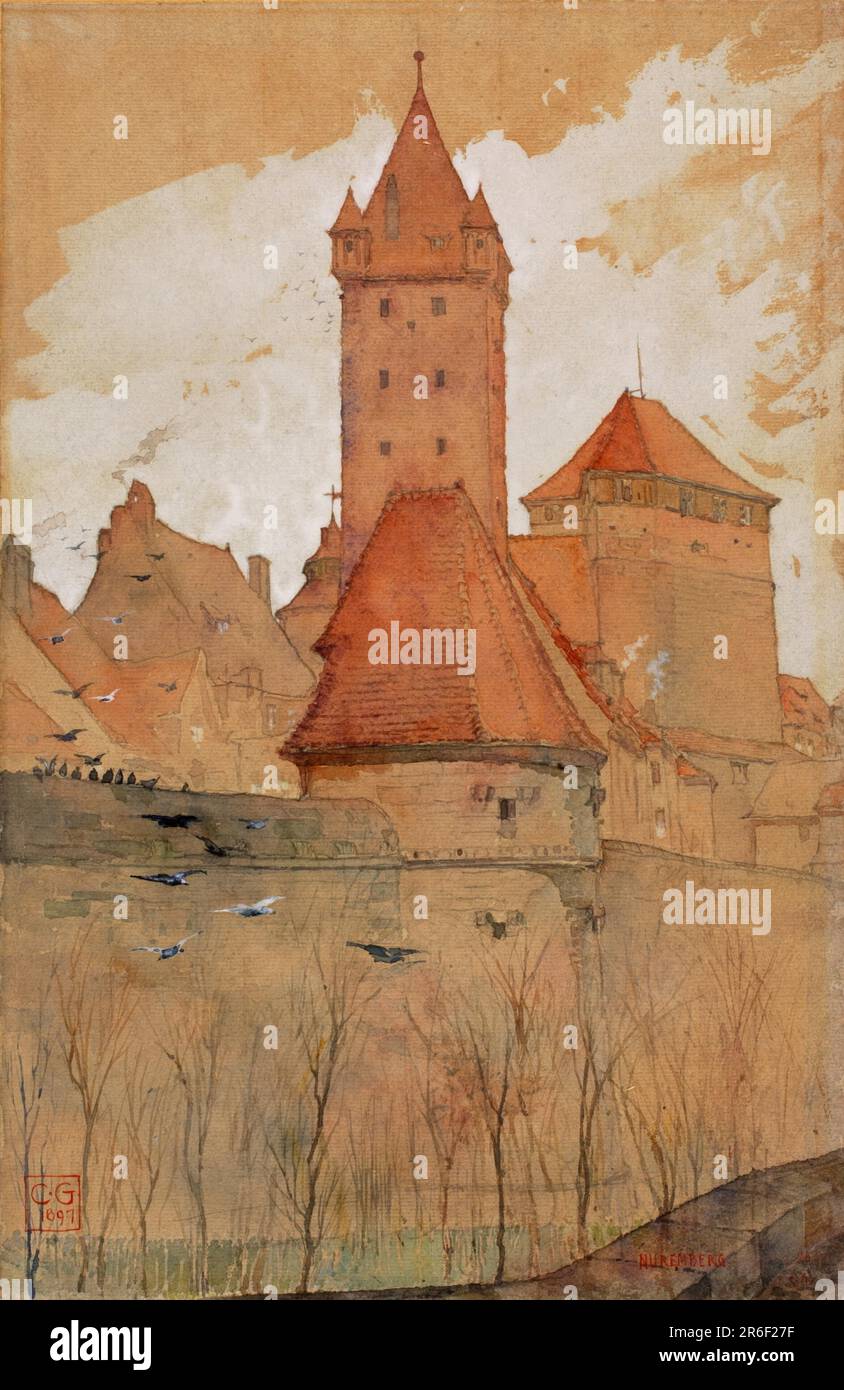 Towers from the City Wall, Nuremberg. Date: 1897. watercolor and pencil on paper mounted on paperboard. Museum: Smithsonian American Art Museum. Stock Photo