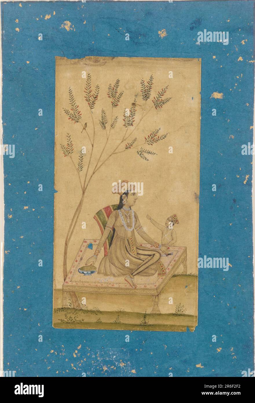 A princess and a child. Date: 18th century. Origin: India. Period: Mughal dynasty. Color and gold on paper. Museum: Freer Gallery of Art and Arthur M. Sackler Gallery. Stock Photo