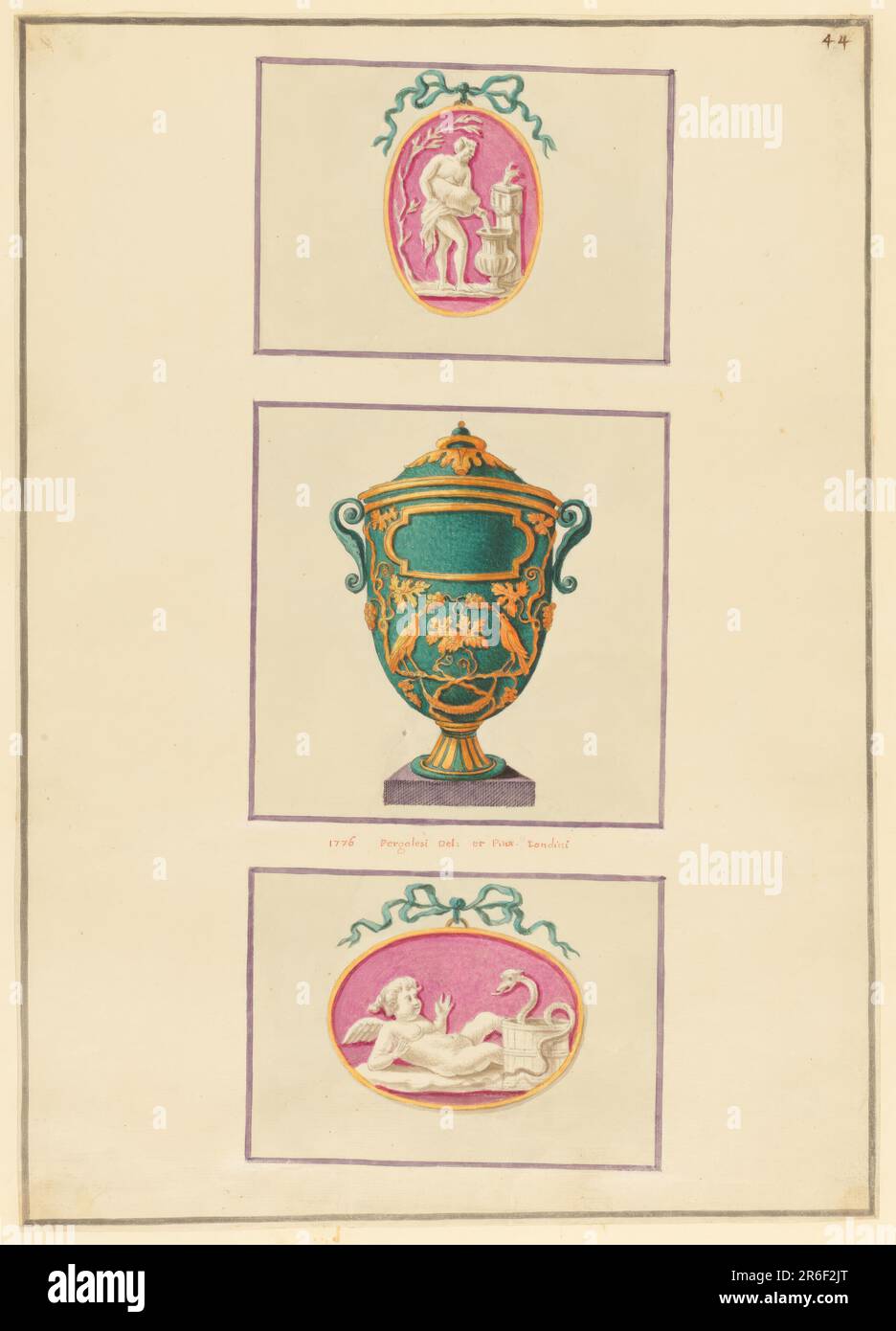 Ornament Design with Burial Urn and Cameos. Date: 1776. Pen and ink, brush and watercolor, gouache, over graphite on laid paper. Museum: Cooper Hewitt, Smithsonian Design Museum. Stock Photo