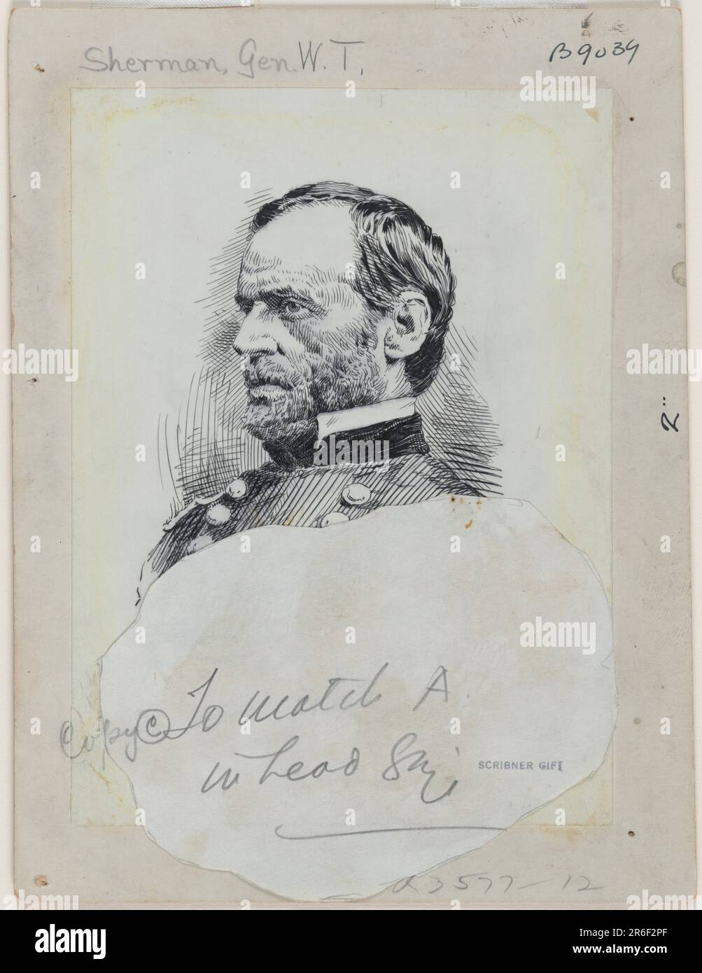 William T. Sherman. ink on paper. Date: c. 1899-1920. Museum: NATIONAL PORTRAIT GALLERY. William Tecumseh Sherman. Stock Photo