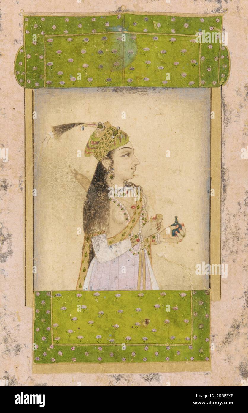 Portrait of a Lady. Date: 17th century. Origin: India. Period: Mughal dynasty. Color and gold on paper. Museum: Freer Gallery of Art and Arthur M. Sackler Gallery. Stock Photo