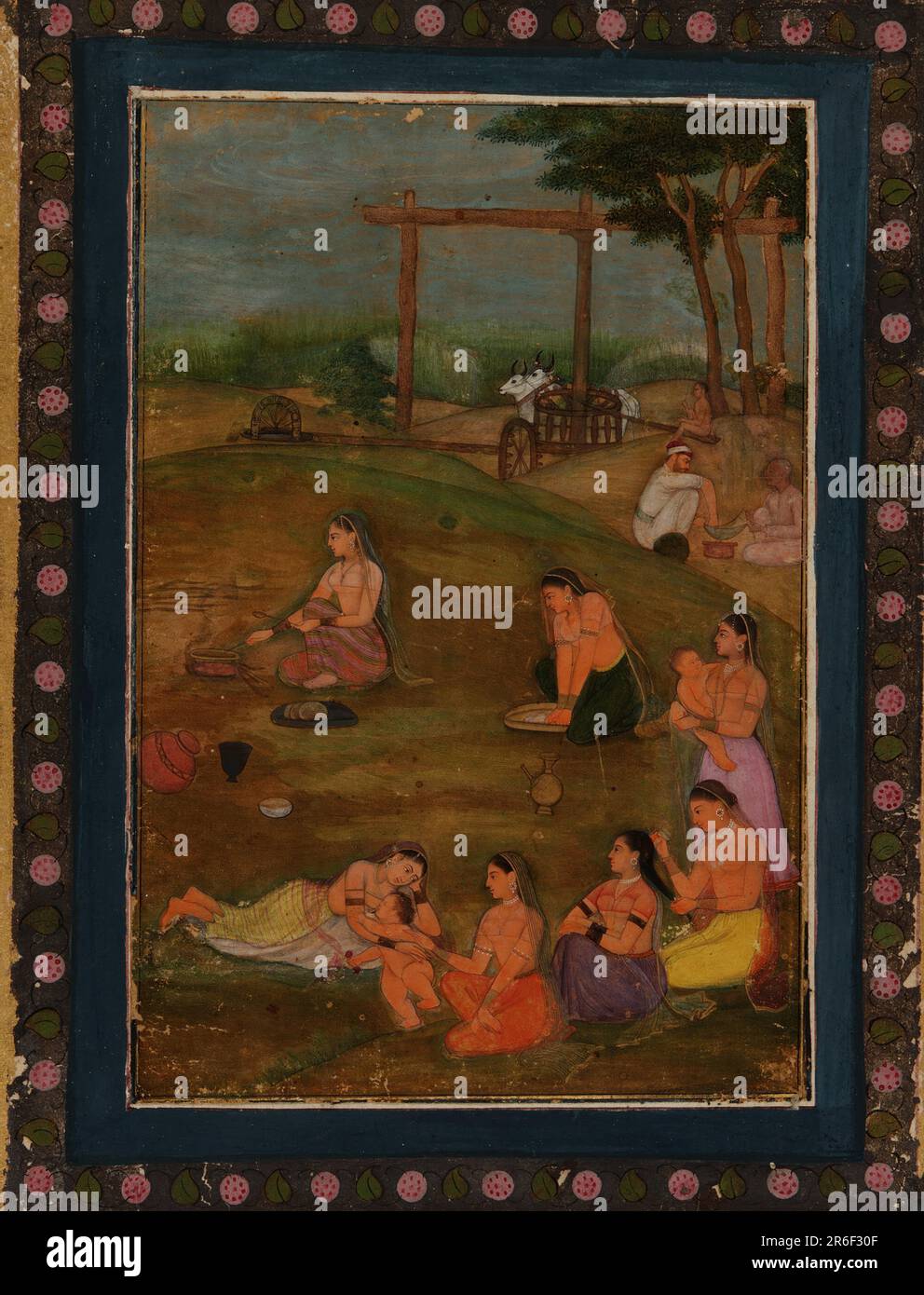 A Village Scene. Date: ca. 1640. Origin: India. Period: Mughal dynasty. Color and gold on paper. Museum: Freer Gallery of Art and Arthur M. Sackler Gallery. Stock Photo