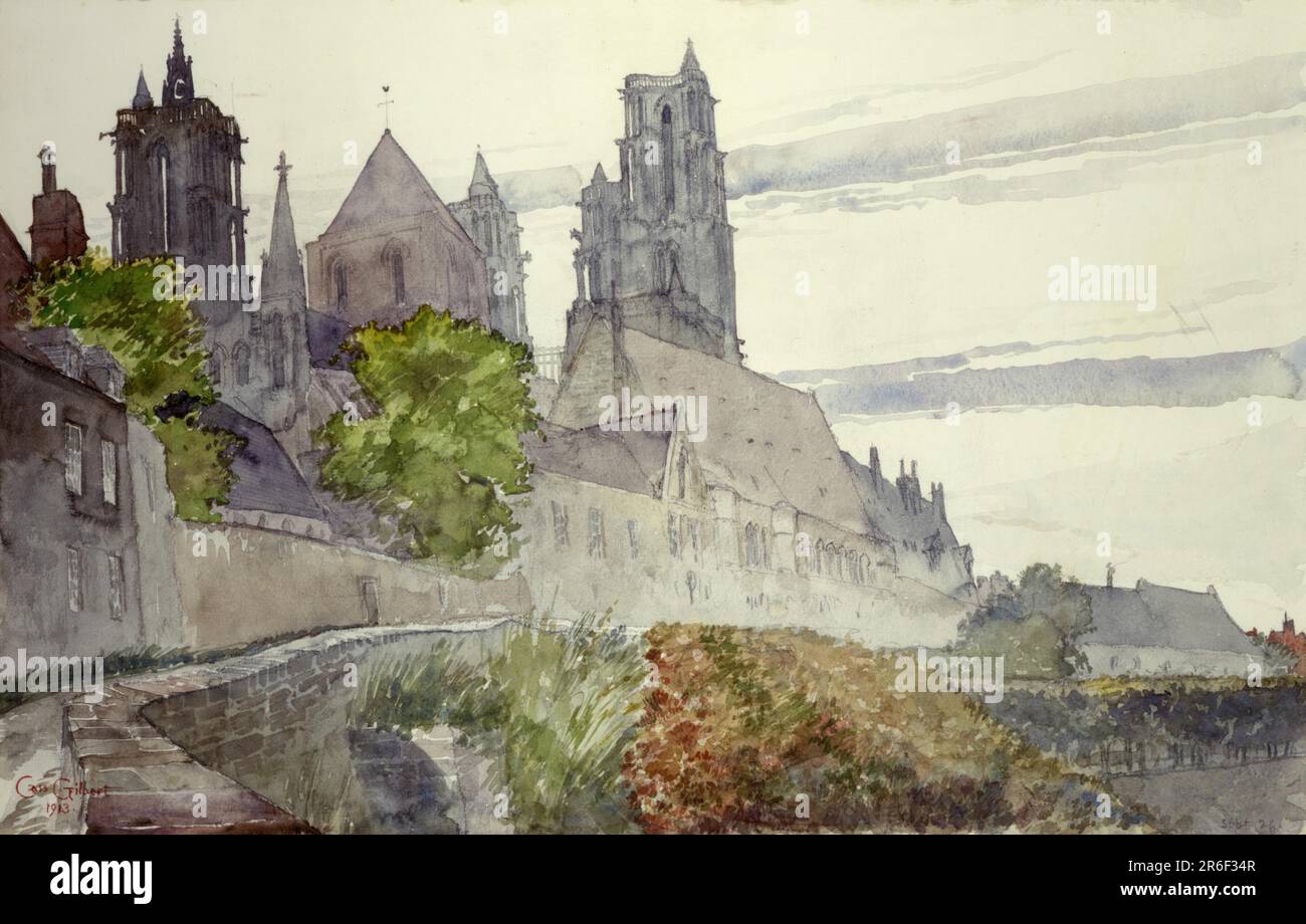 Laon Cathedral, France. watercolor and pencil on paper. Date: 1913. Museum: Smithsonian American Art Museum. Stock Photo