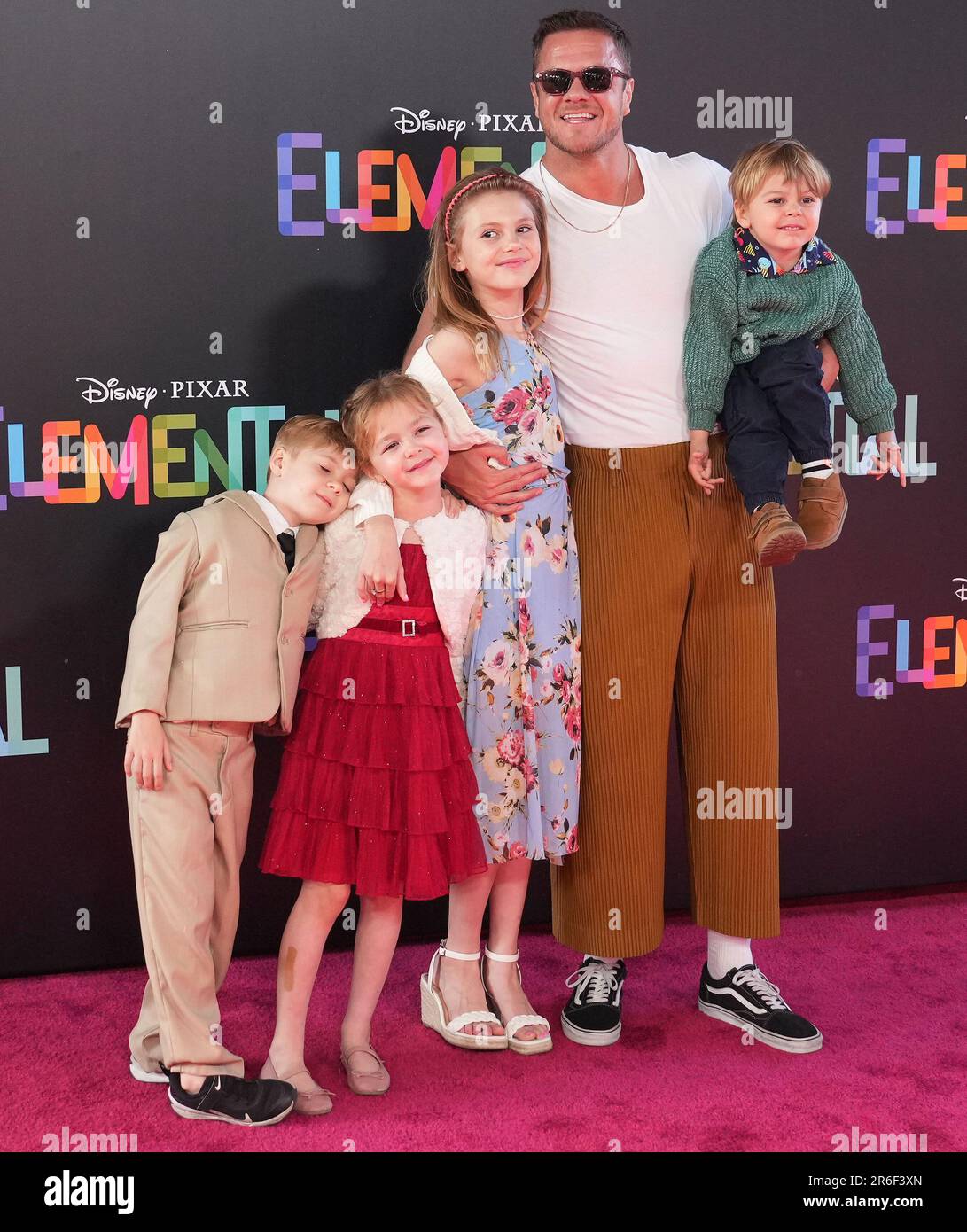 Los Angeles, USA. 08th June, 2023. Dan Reynolds and Kids arrives at the Disney Pixar's ELEMENTAL