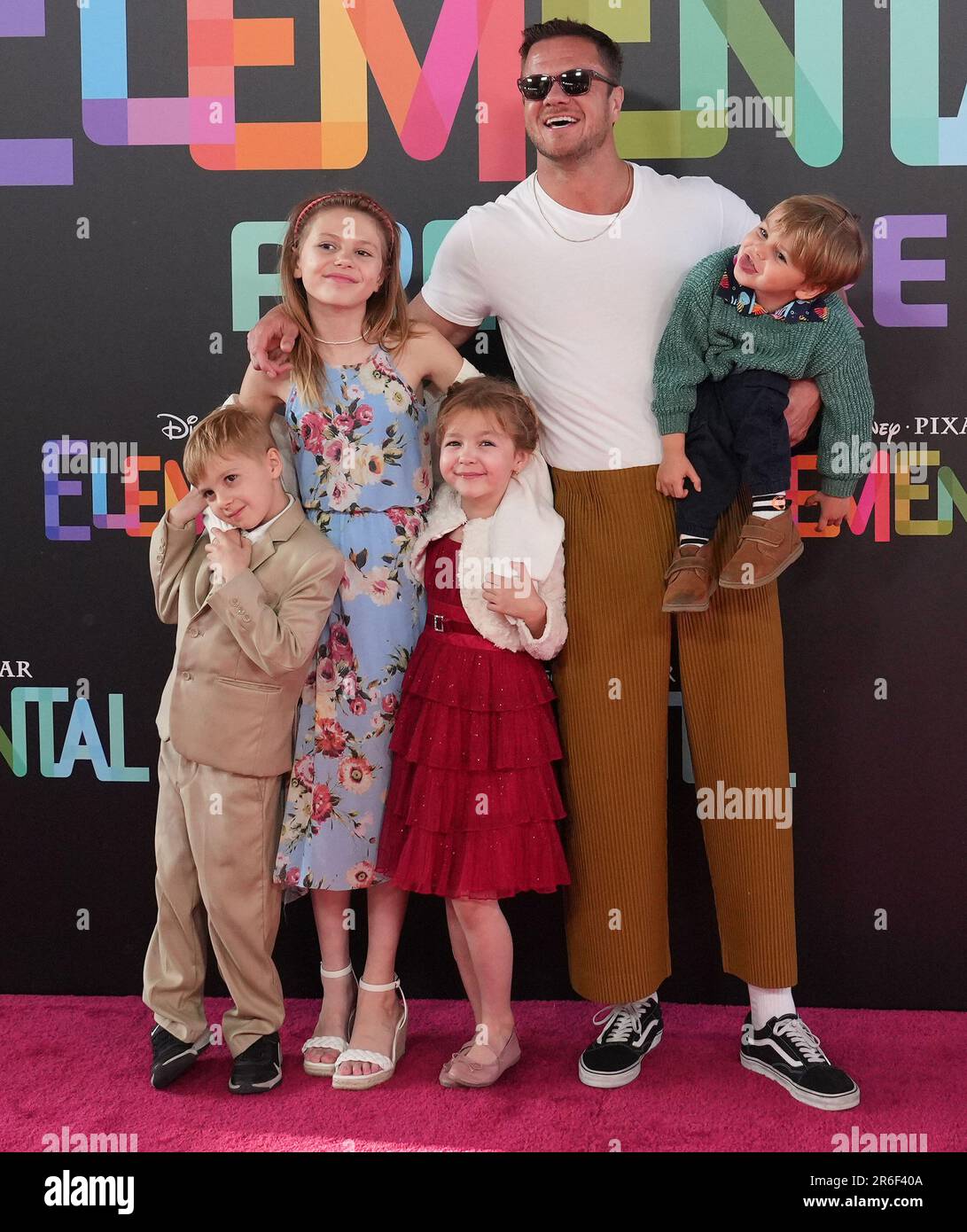 Los Angeles, USA. 08th June, 2023. Dan Reynolds and Kids arrives at the Disney Pixar's ELEMENTAL