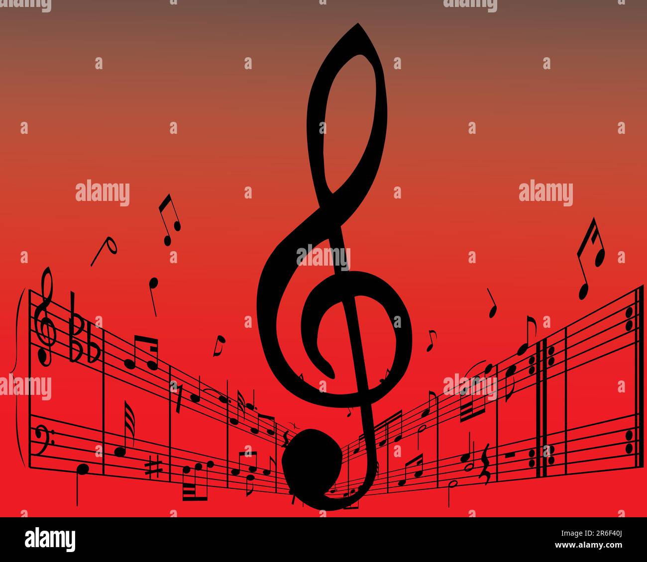 Abstract music background with different notes and lines Stock Vector