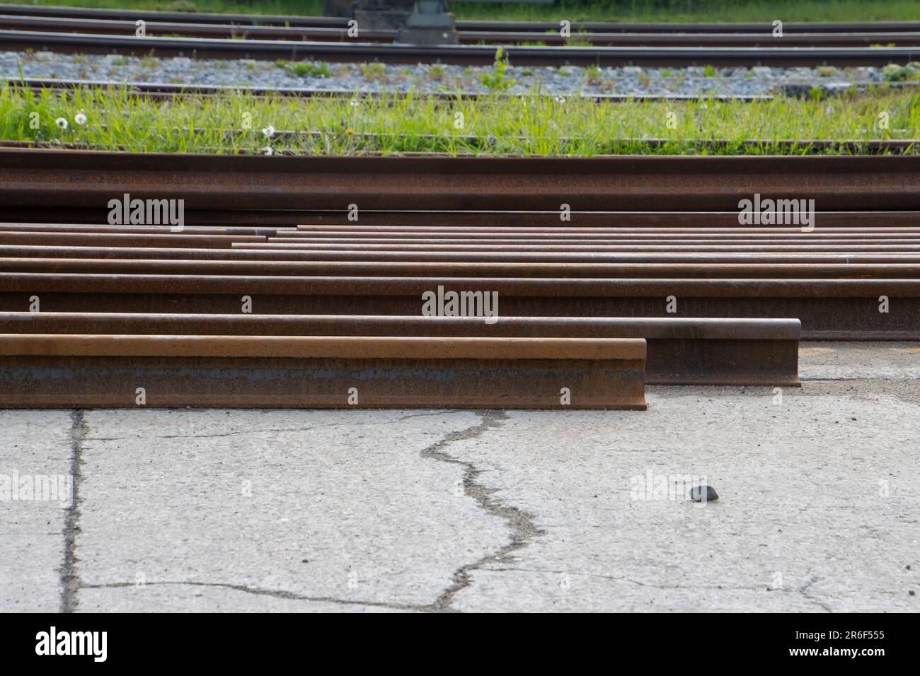 Rusty steel rails for railroad tracks Stock Photo - Alamy