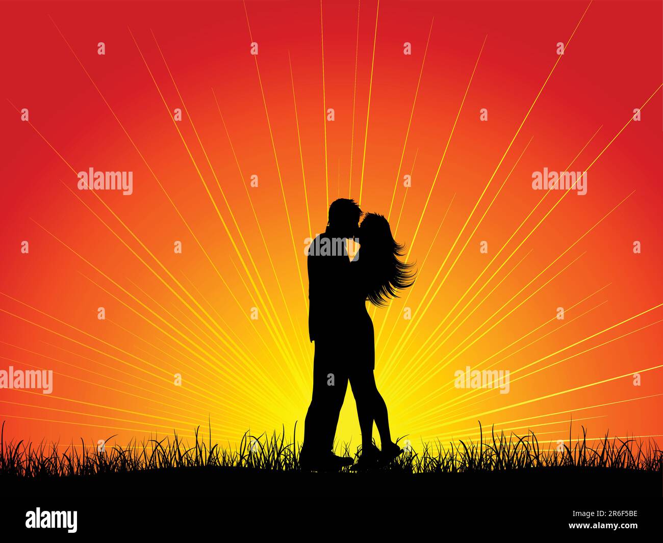 Silhouette of a couple kissing against a sunset sky Stock Vector Image ...