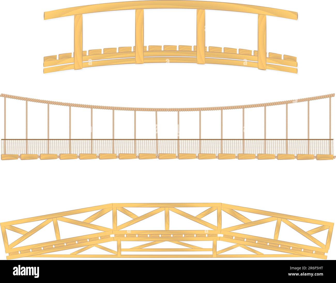 wooden and hanging bridge vector illustrations Stock Vector