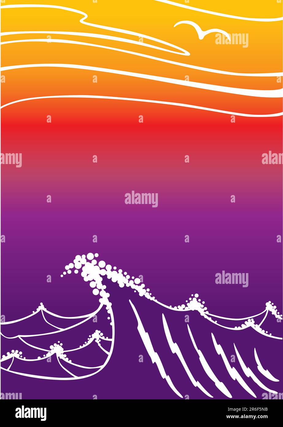 Heavy sea with big waves over the water Stock Vector