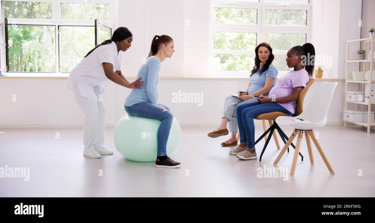 Prenatal Pregnant Class. Maternal Preparation Education School Stock