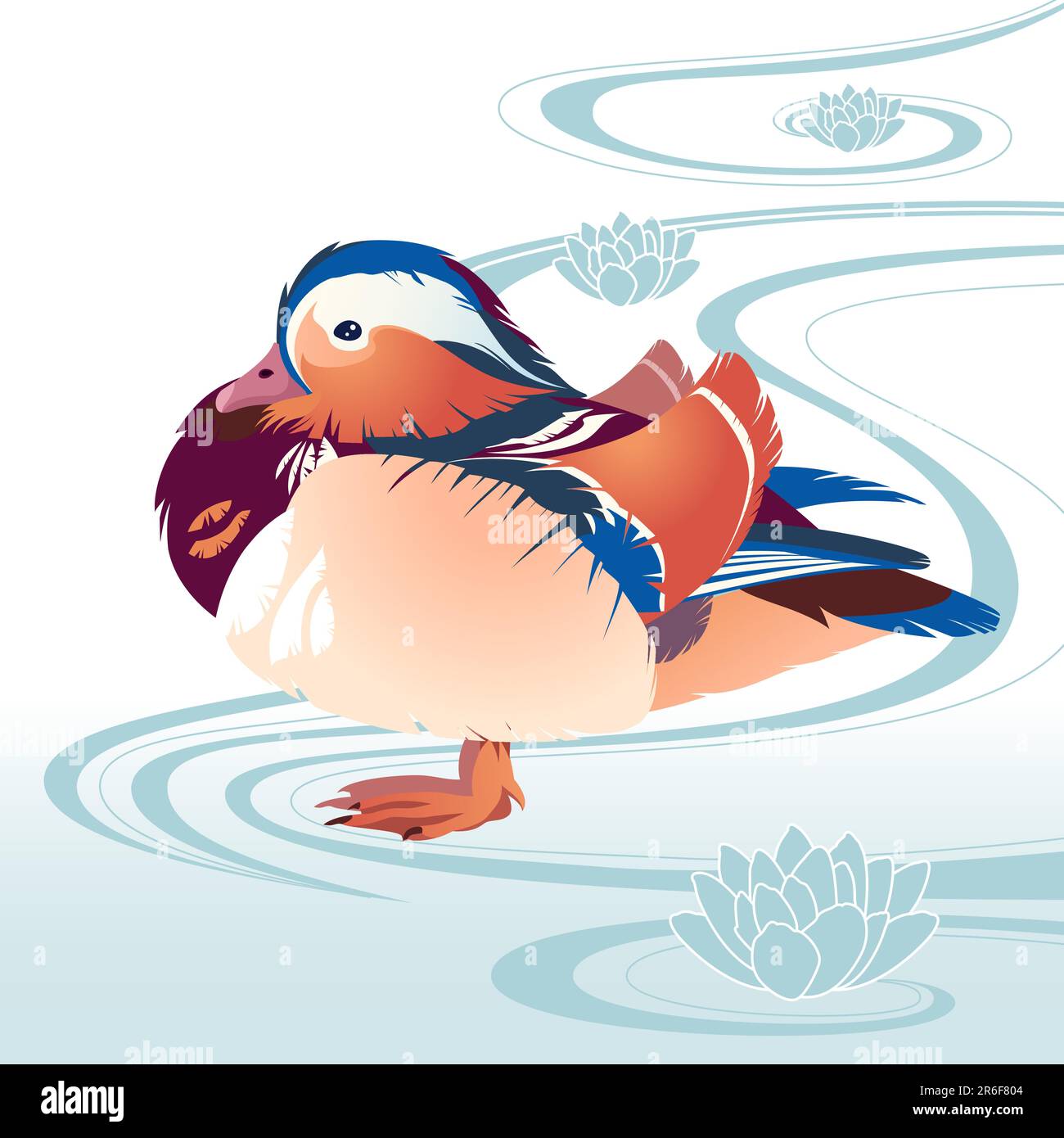 traditional Chinese bird mandarin duck on the abstract floral ...