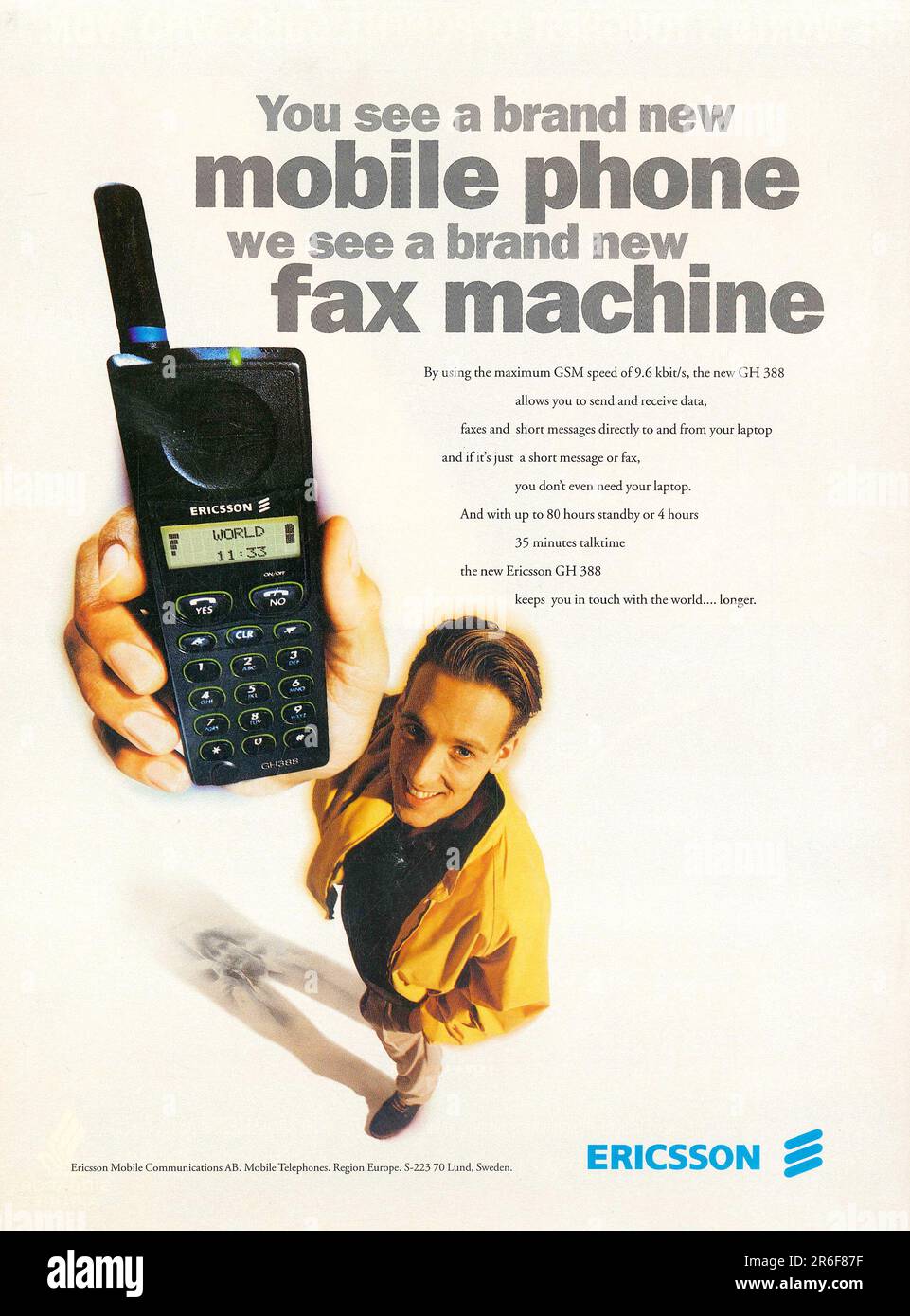 Ericsson GH 388 GSM mobile phone advert in a magazine 1996 Stock Photo