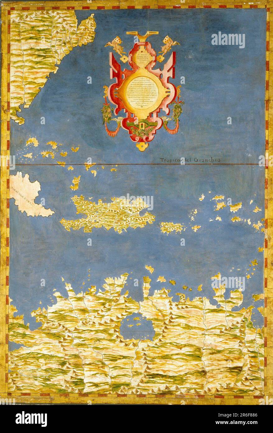 Map of the West Indies (The Caribbean islands) - Hall of Geographical Maps , Florence Palazzo Vecchio, 1500 Stock Photo