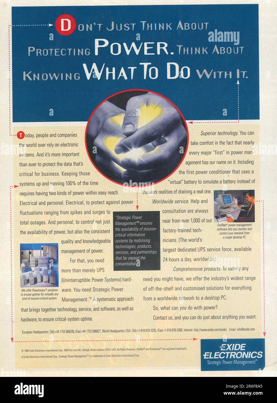 Exide Electronics, strategic power management advert in a magazine 1996 Stock Photo