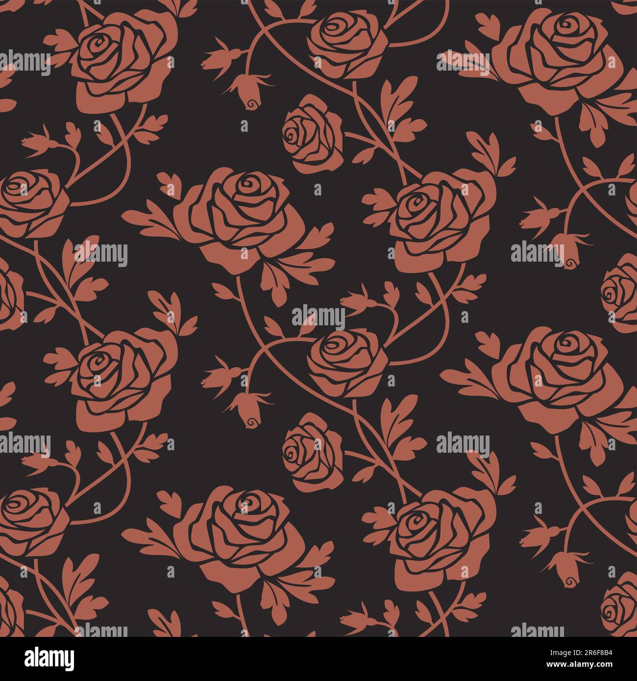 Romantic red roses at black background, seamless pattern. Full scalable vector graphic, change the colors as you like and 300 dpi JPG. Stock Vector