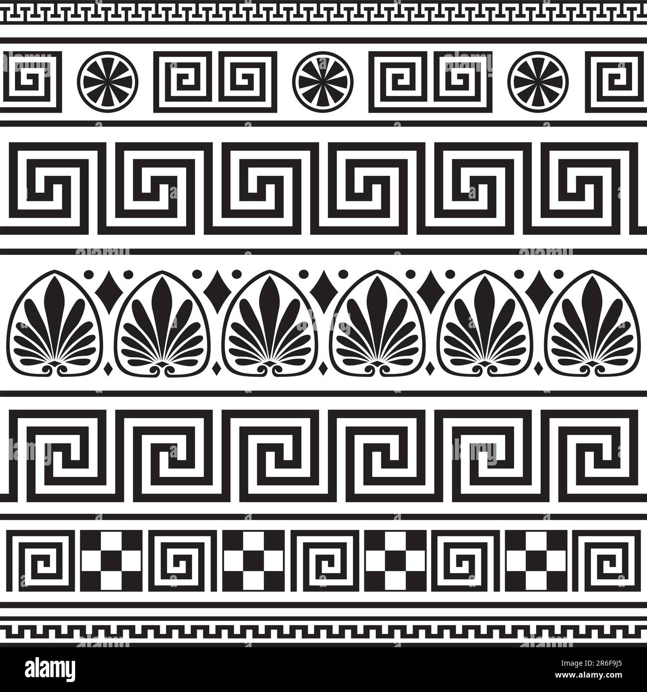 Set of vector greek borders, full scalable vector graphic, change colors as you like, included 300 dpi JPG. Elements isolated on white. Stock Vector