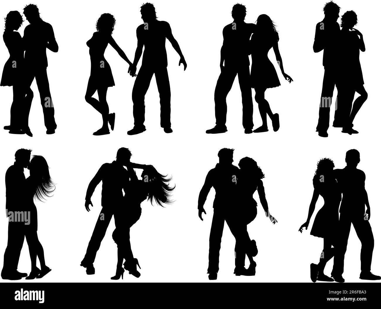 Silhouettes of lots of couples in various poses Stock Vector