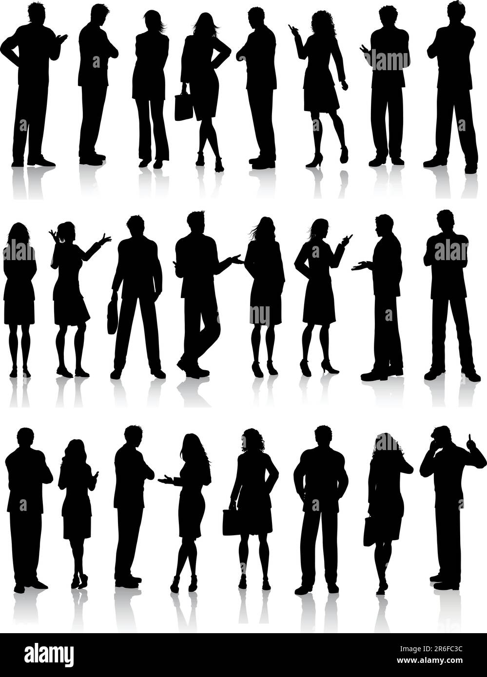 Large collection of silhouettes of business people in various poses Stock Vector