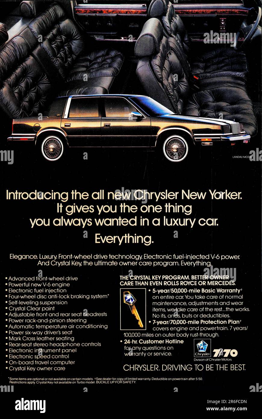 Chrysler New Yorker advert in a Natgeo magazine 1988 Stock Photo