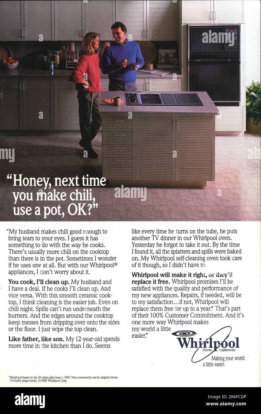 Whirlpool kitchen appliances advert in a Natgeo magazine 1988 Stock Photo