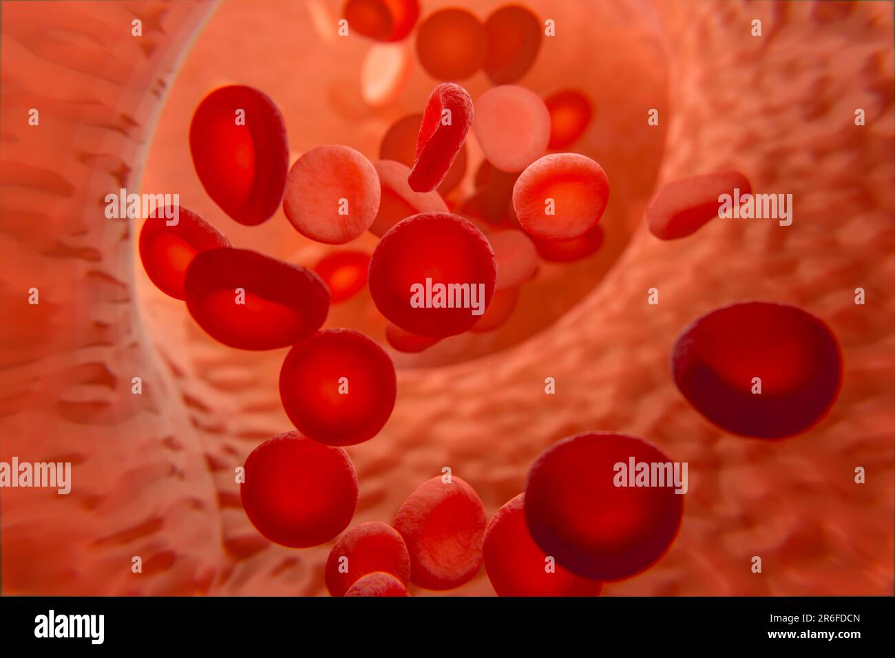 Blood cells in vein. Red blood cells circulating in blood vessels. medical health care. Vascular therapy. 3d illustration Stock Photo