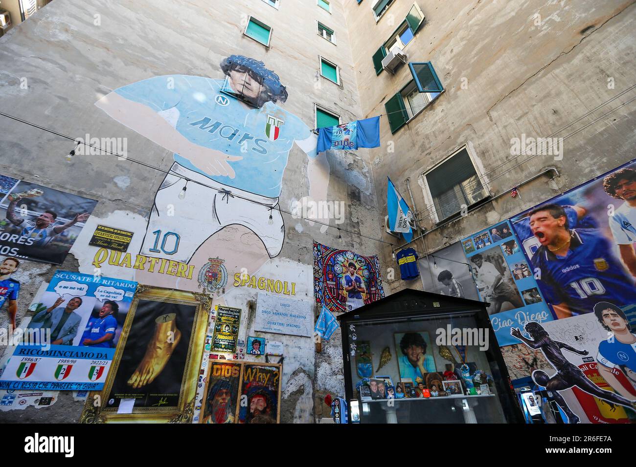 Diego Armando Maradona's mural in an alley in the Spanish quarters of