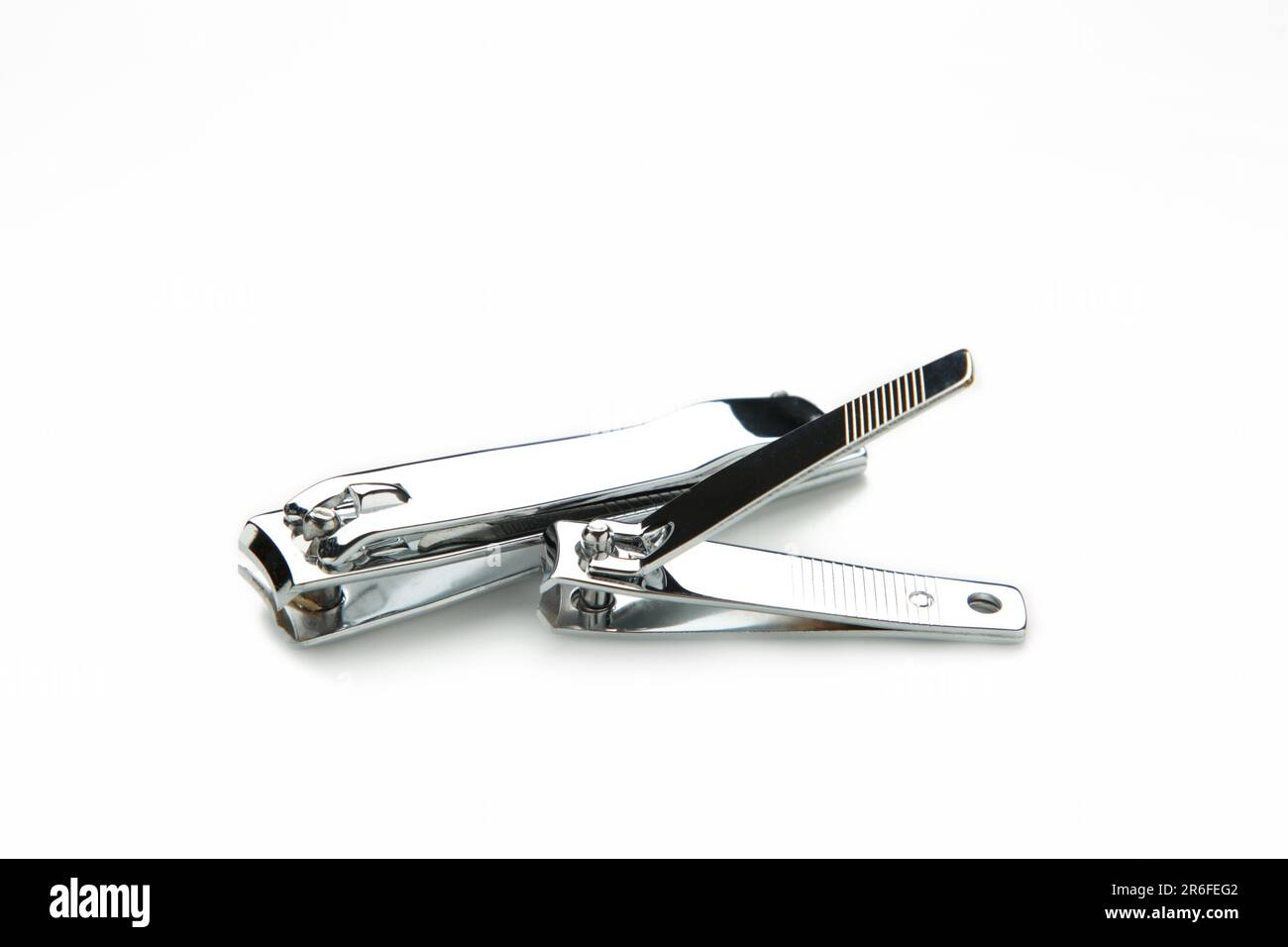 Nail clippers isolated on white background. Top view Stock Photo