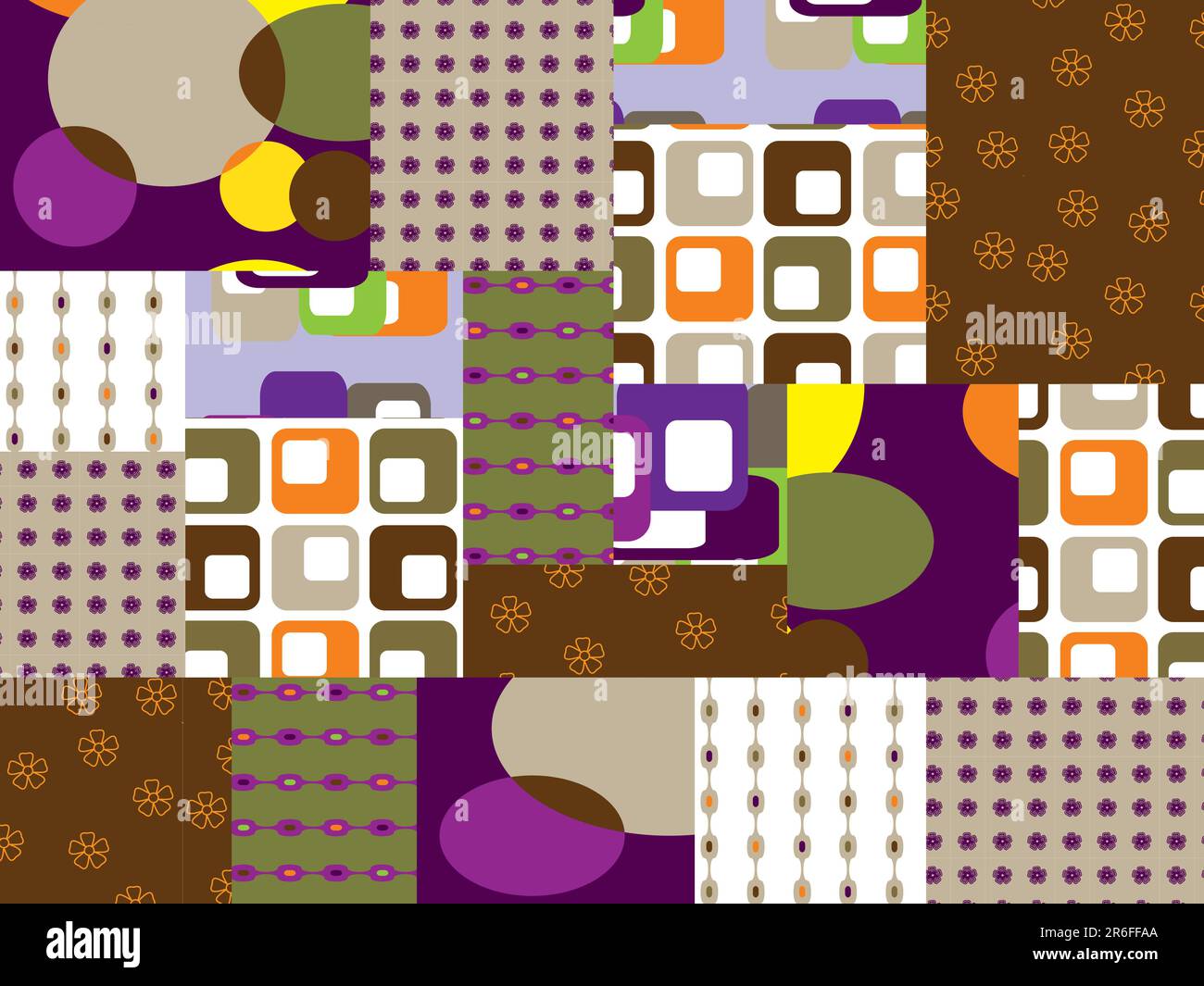 Retro patchwork pattern, tileable. File includes several swatches used for this illustration Stock Vector