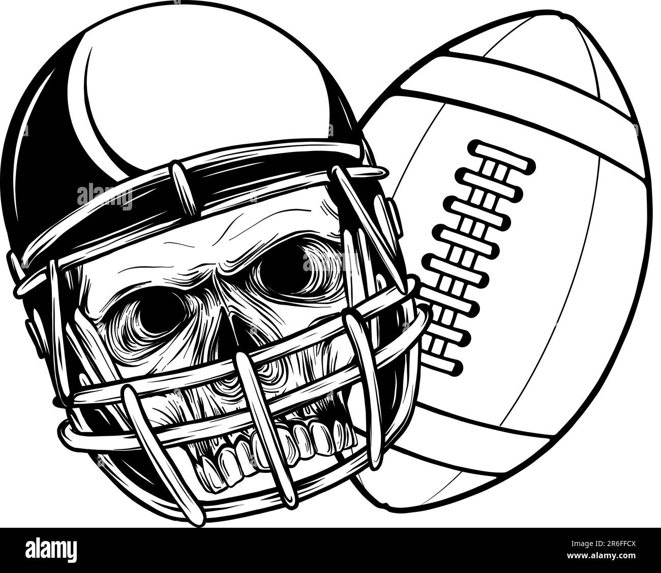Monochrome rugby skull with ball in vector illustration design Stock Vector