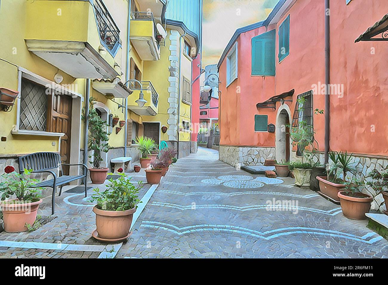 A narrow street in Summonte, a small Campania town in the province of Avellino, Italy. Stock Photo