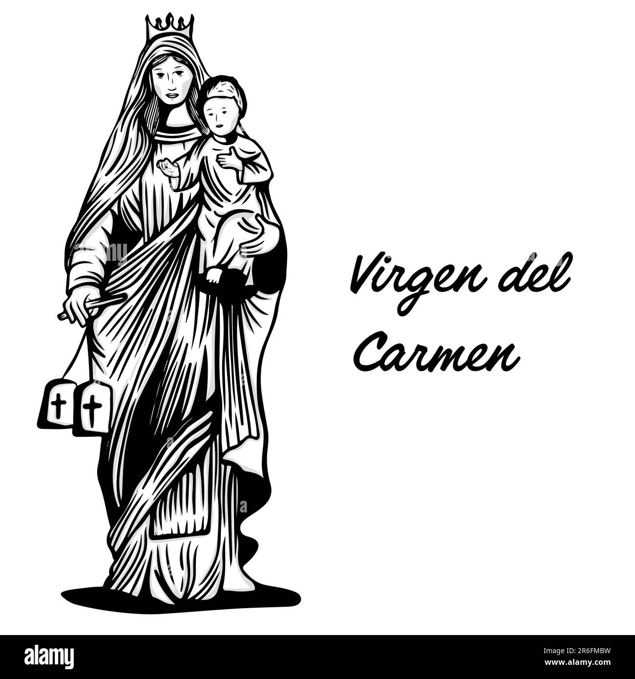 hand drawn virgen del carmen illustration vector design Stock Vector