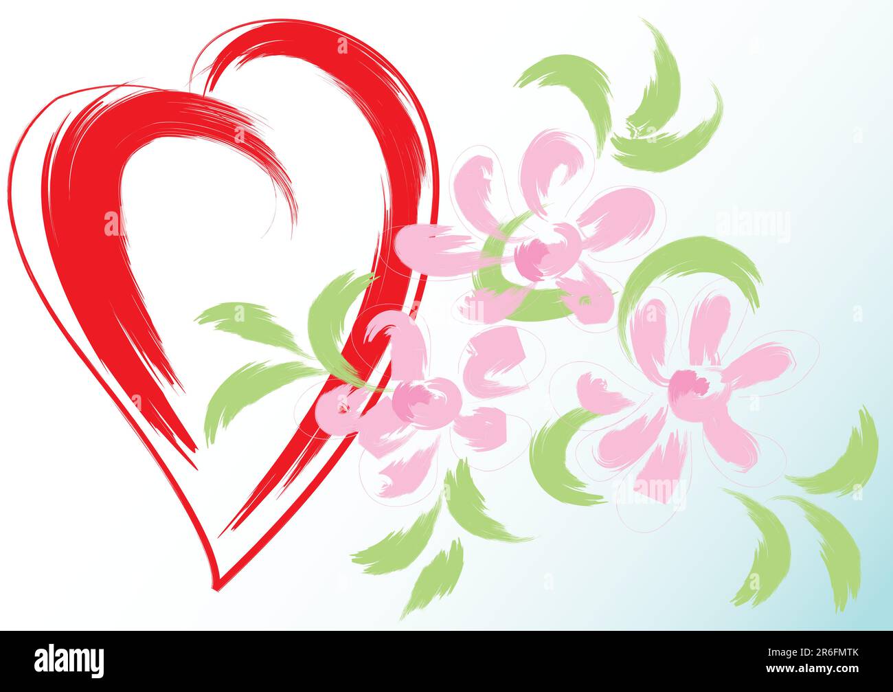 Greeting card with heart and flowers. Simulated of watercolor. Vector ...