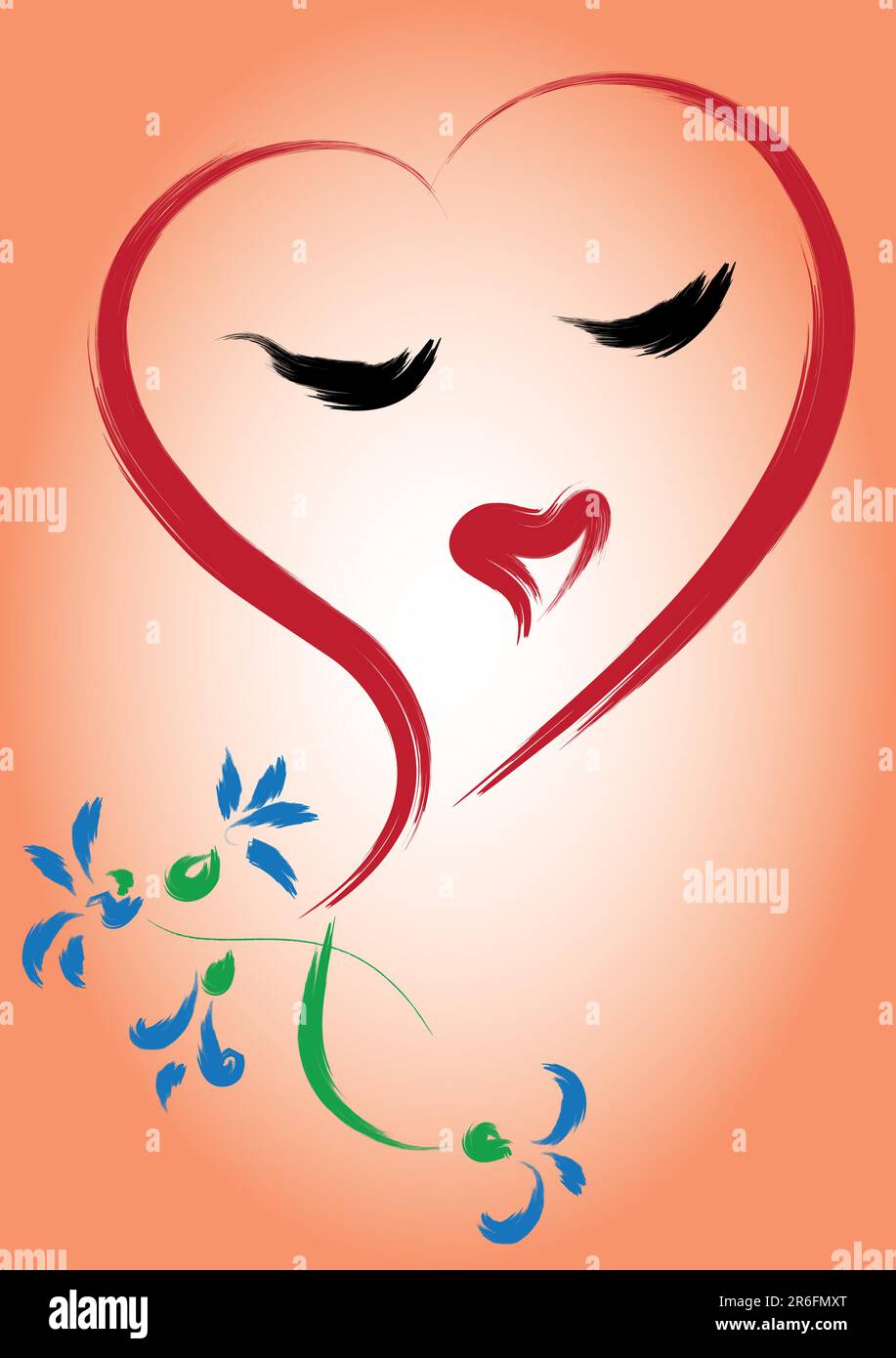 Greeting card with heart and flowers. Simulated of watercolor. Vector ...