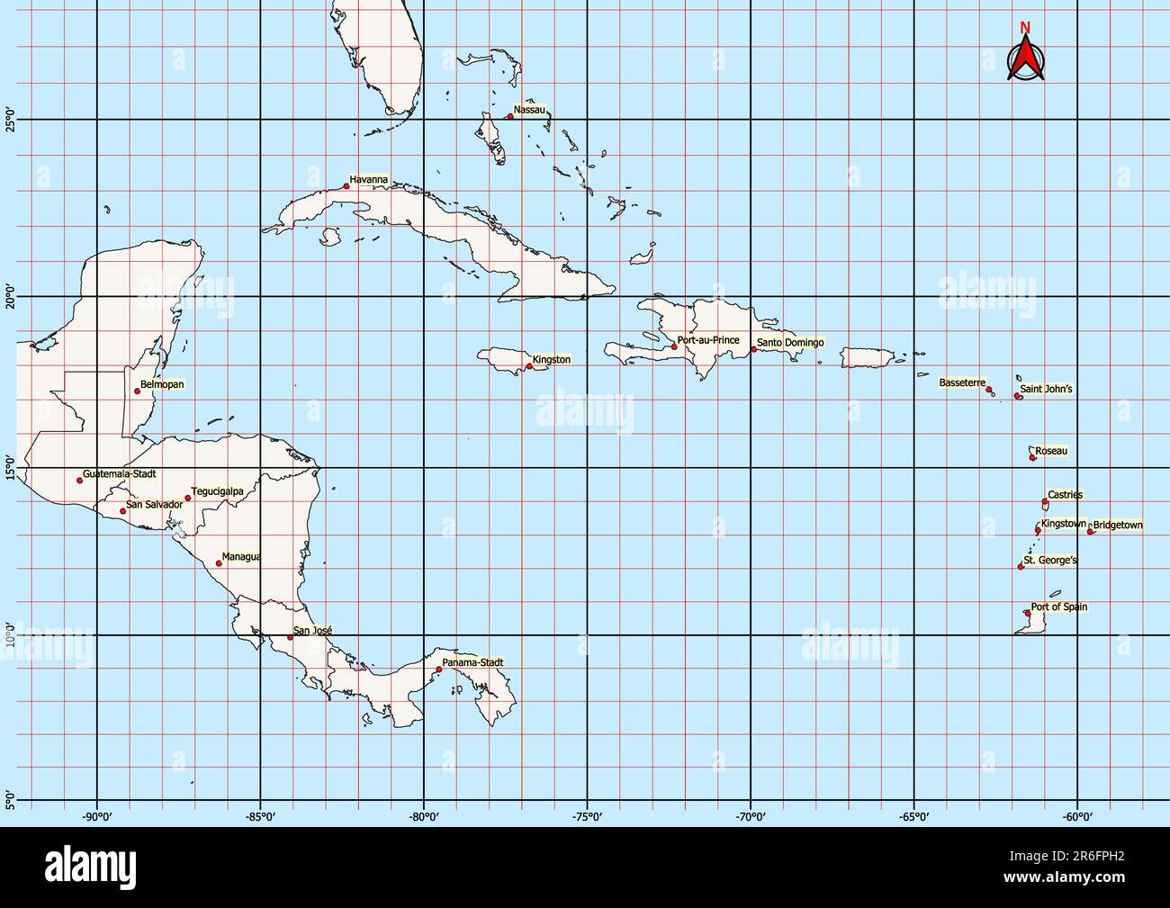 Central America Map Geographic - Central America Map Geographic Coordinates Latitude And Longitude German Language 2R6FPH2