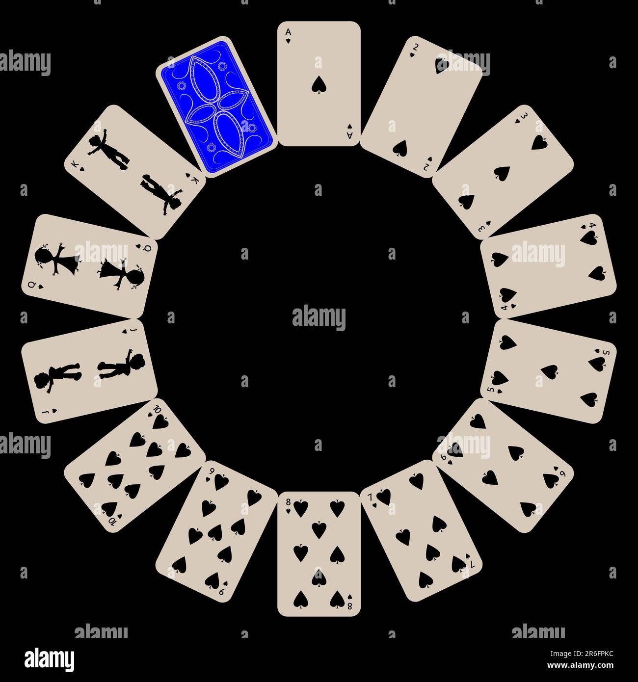 circle shape spades playing cards isolated on black, abstract art