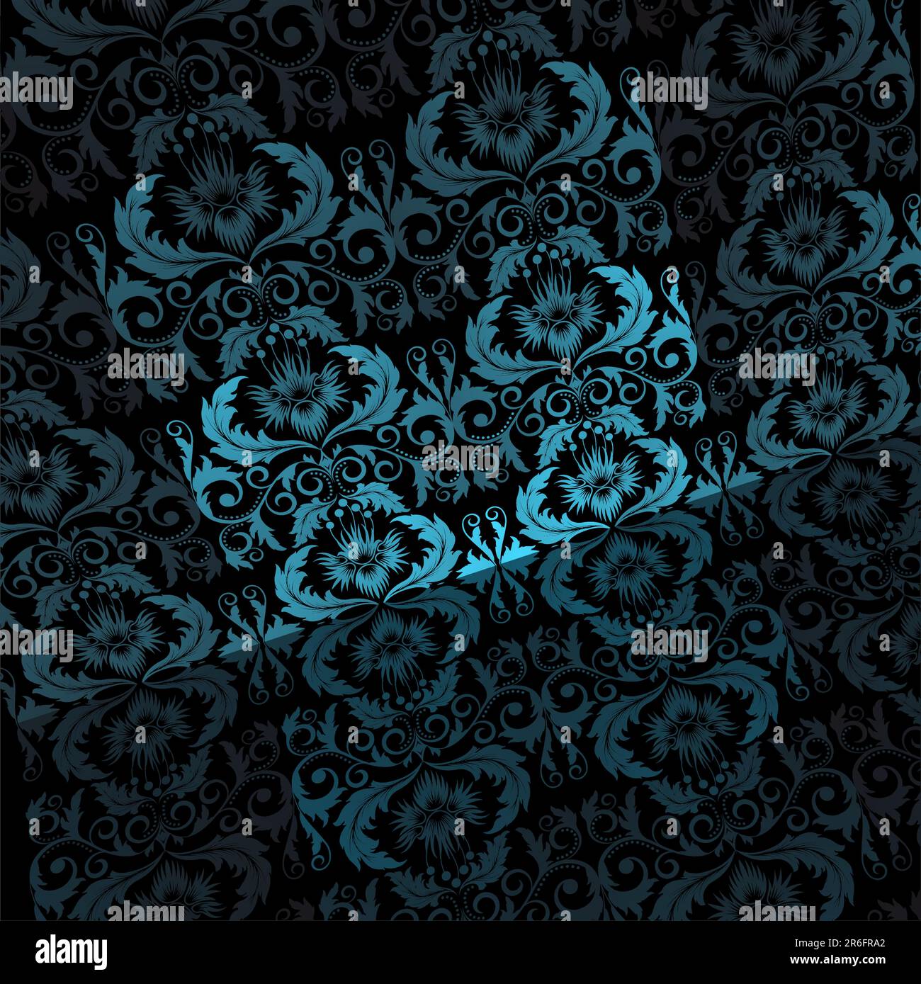 Black background with blue flowers and leaves Stock Vector Image & Art