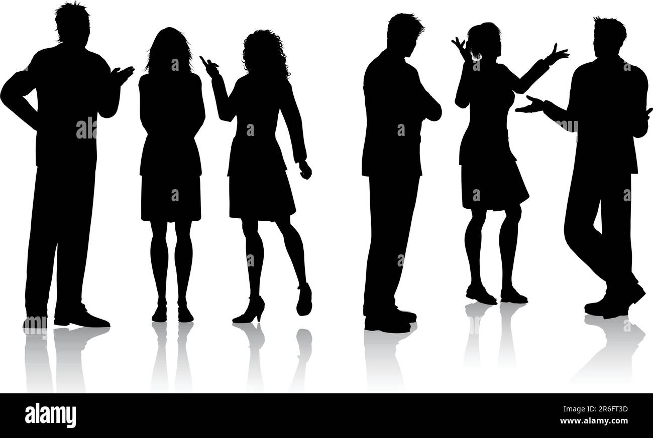 Silhouettes of business people having conversations Stock Vector