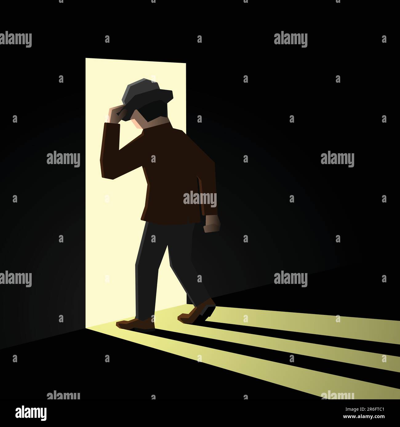 Person entering another room, from darkness to light Stock Vector