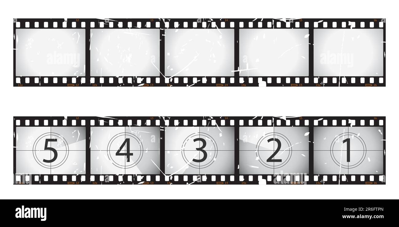 Grunge film strip and countdown, part of my film collection. Stock Vector