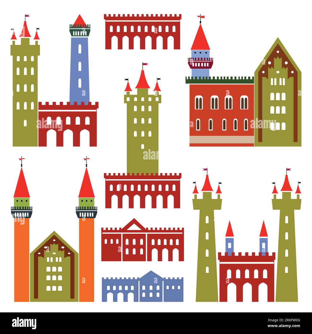 Set of vector old architecture of objects for your design, scenes with castles and palace. Full scalable vector graphic for easy editing and color ... Stock Vector