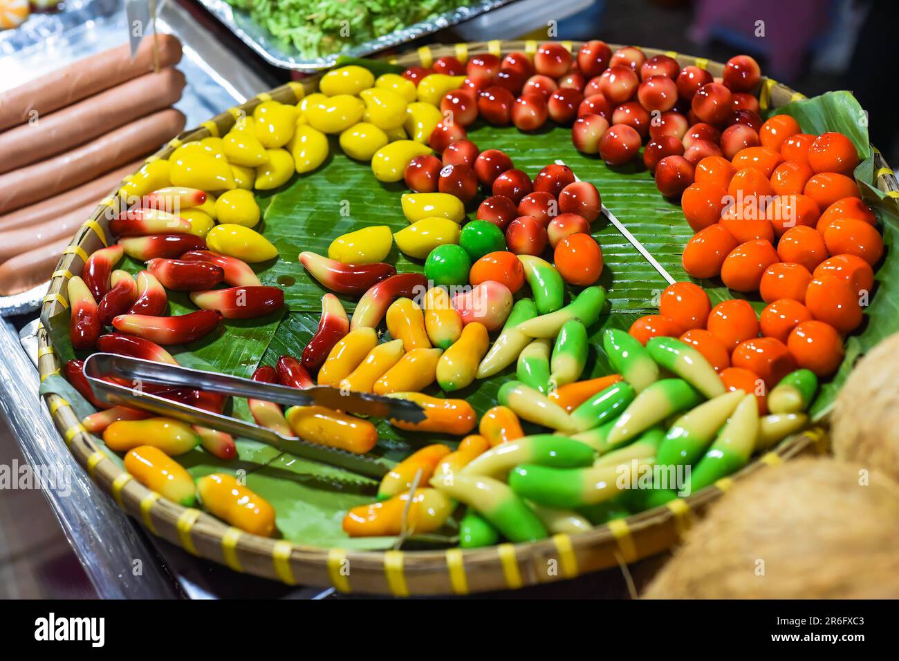 Luk chup or look choop, thai dessert derived from marzipan in vietnamese street food Stock Photo