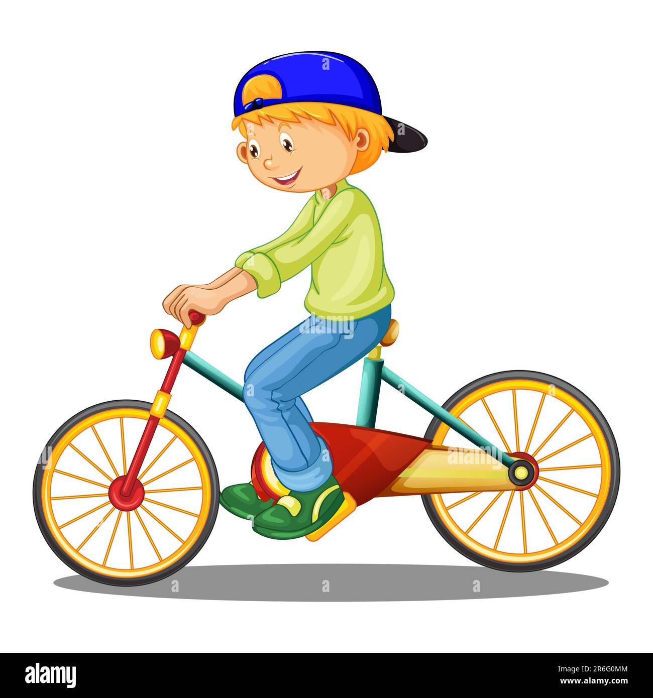 An illustration features a young boy on a bicycle Stock Photo