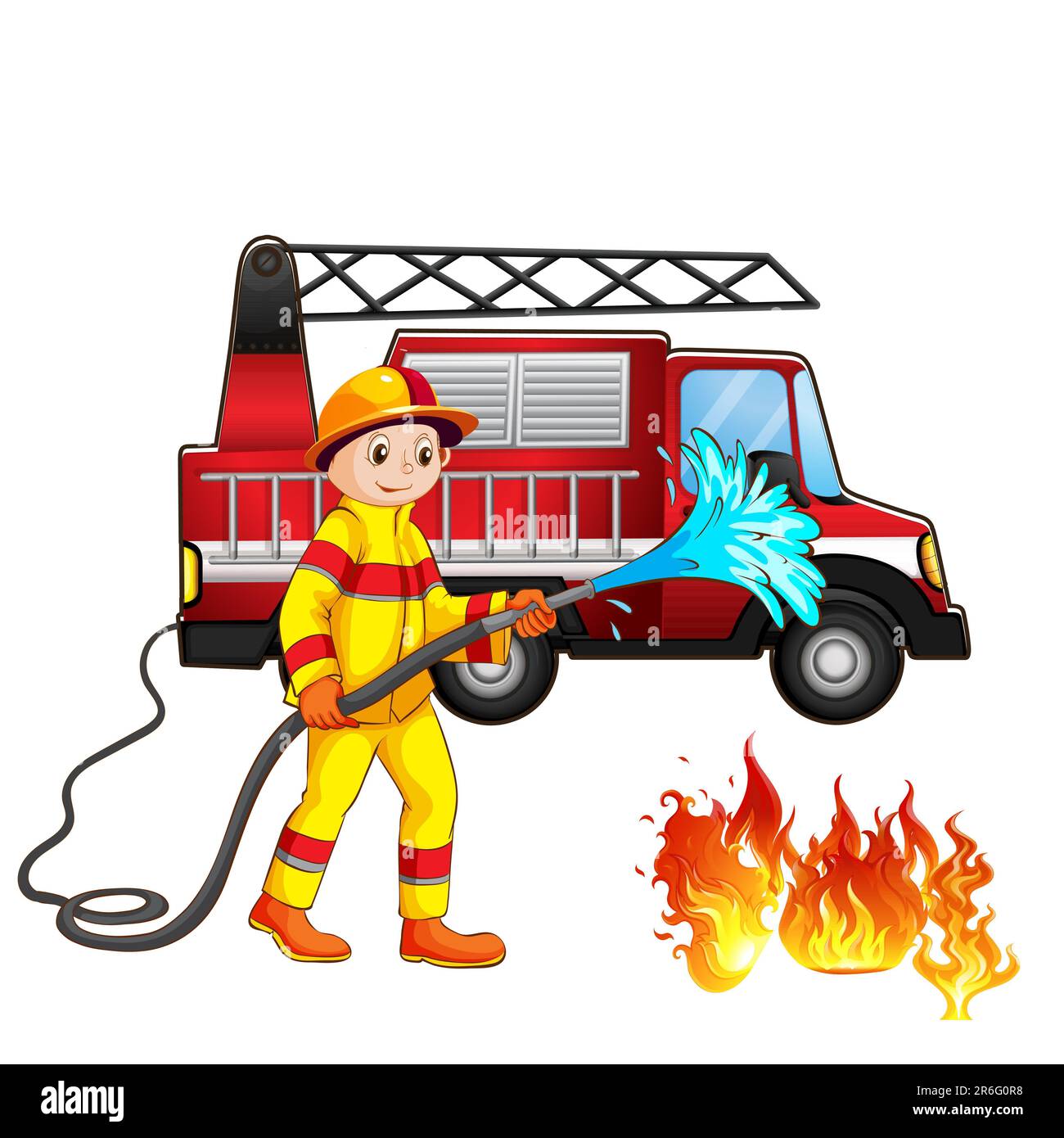 A firefighter is using a hose to extinguish a fire on a burning vehicle