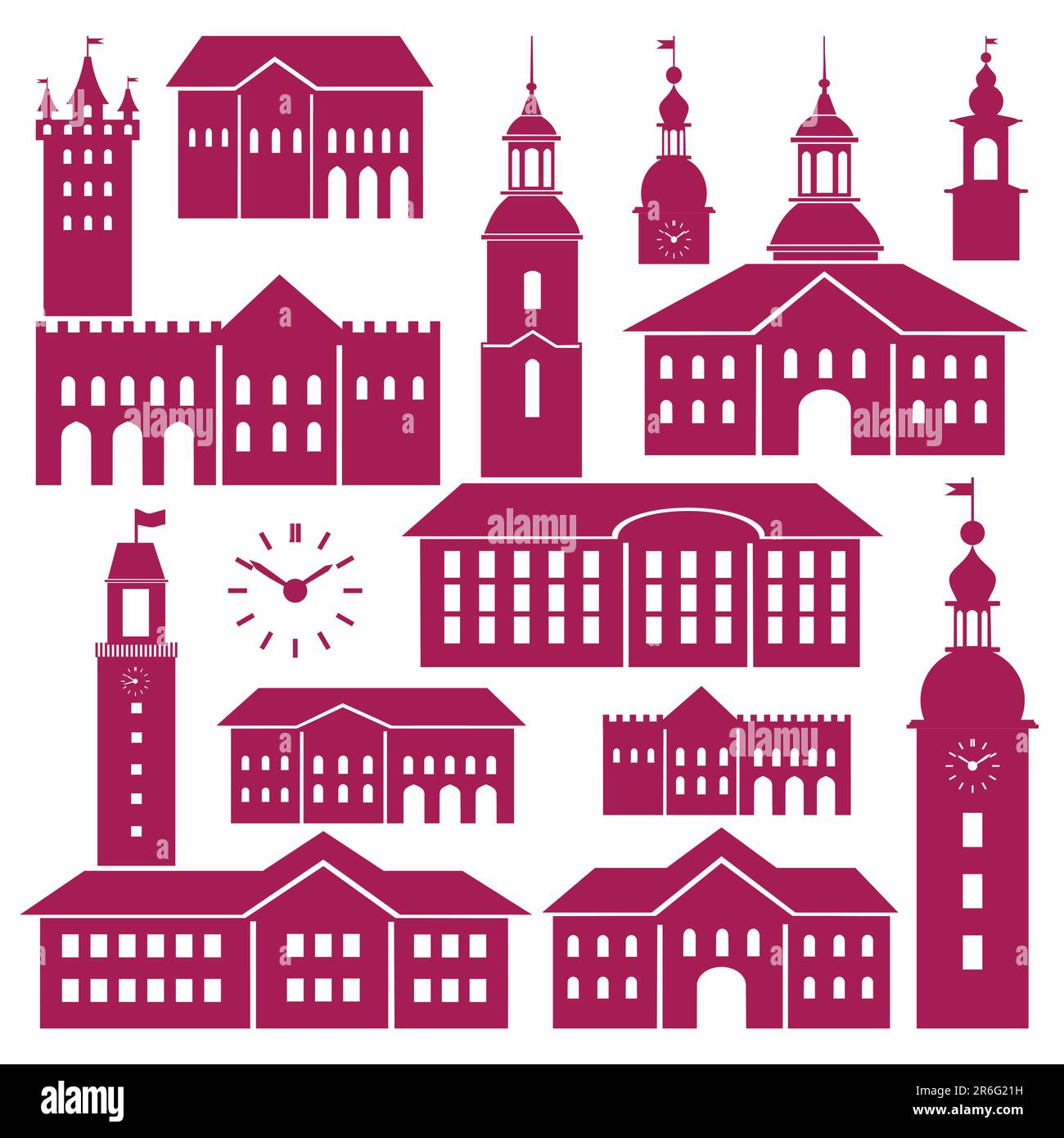 Set of vector old buildings elements for your design, scenes with old town hall and architectural details Stock Vector