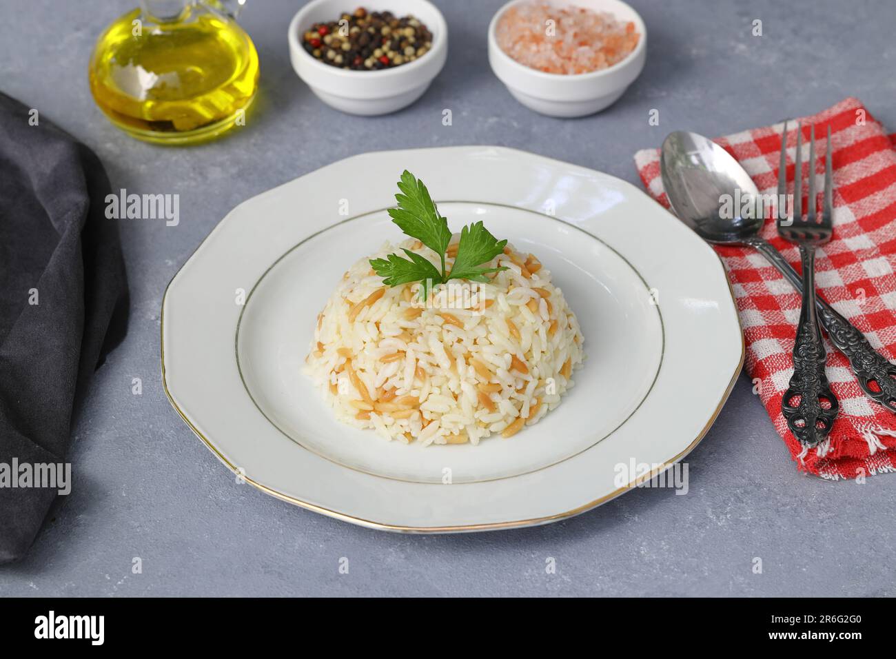 Traditional Turkish Rice Pilav. Plain Pilaf Portion Served. Organic ...